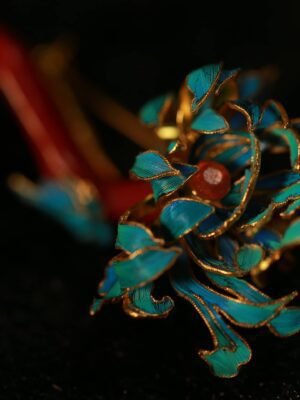 Red Coral with diverse Lotus brooch