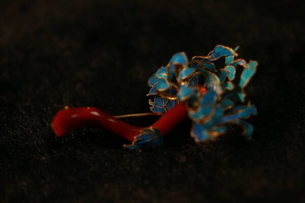 Red Coral with diverse Lotus brooch