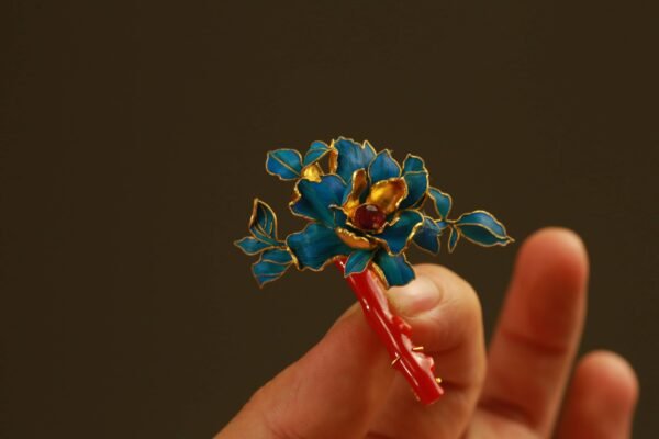 Red Coral with diverse Lotus brooch