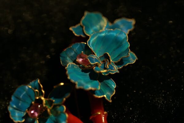 Red Coral with diverse Lotus brooch