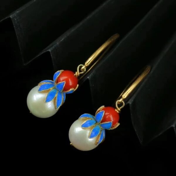 blue and red pearl earring