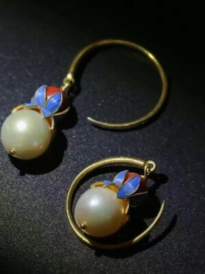 blue and red pearl earring