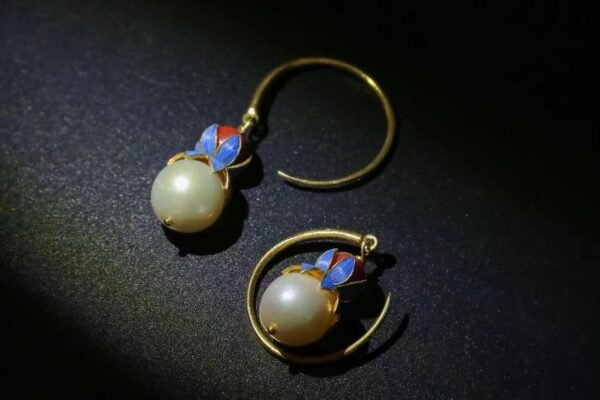 blue and red pearl earring