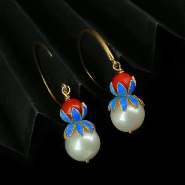 blue and red pearl earring