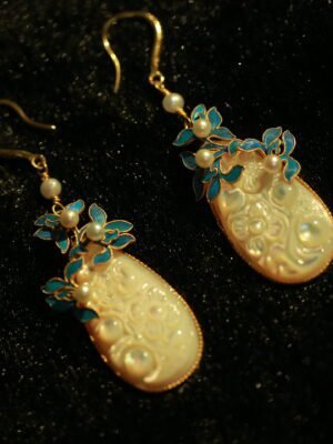 butterfly orchid and white jade earrings