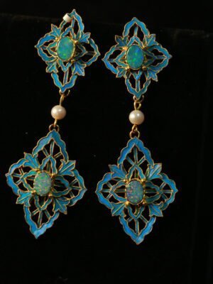 blue and green Flower earring