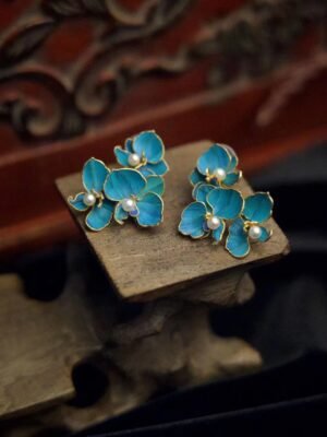 Blue butterfly flower earrings