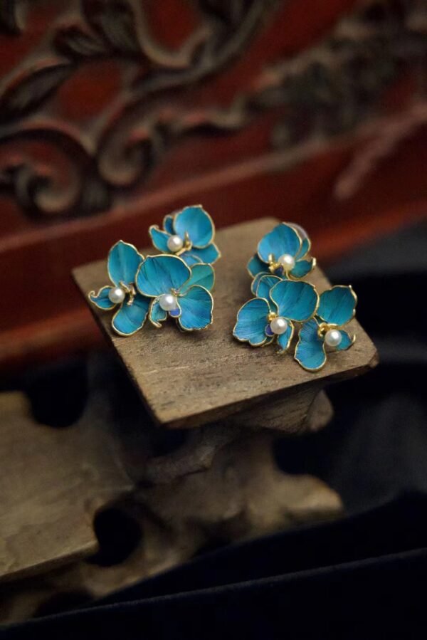 Blue butterfly flower earrings